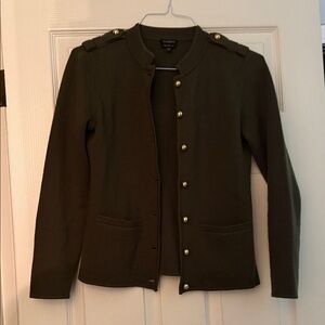 Dark olive green gold Button-Front cardigan